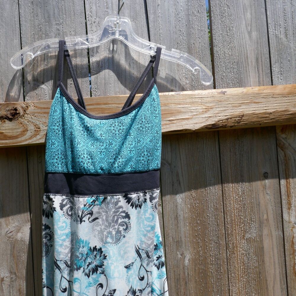 Soybu Women's Athletic Tank Dress Crossed Rear Spaghetti Strap Blue Floral Small - Picture 2 of 7